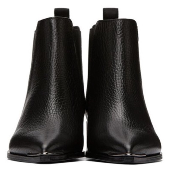 Acne Studios Shoes - Acne Studios Jensen Black Pebble Leather Ankle Boots With Metal Tip